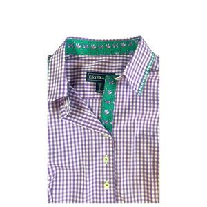 Essex Classics Purple Gingham Check Button Down Shirt‎ Butterfly Trim sz L